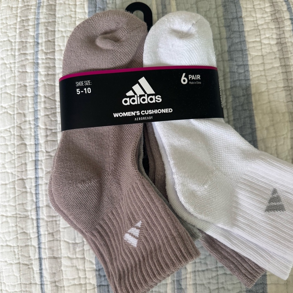 Adidas Athletic Socks White and Tan Moisture-Wicking